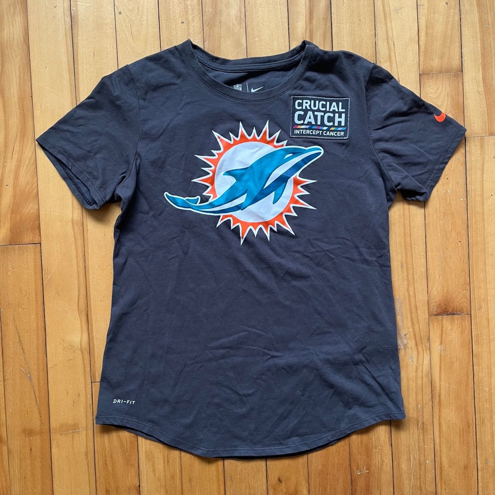 Nike NFL Miami Dolphins Crucial Catch Intercept Cancer T Shirt Small